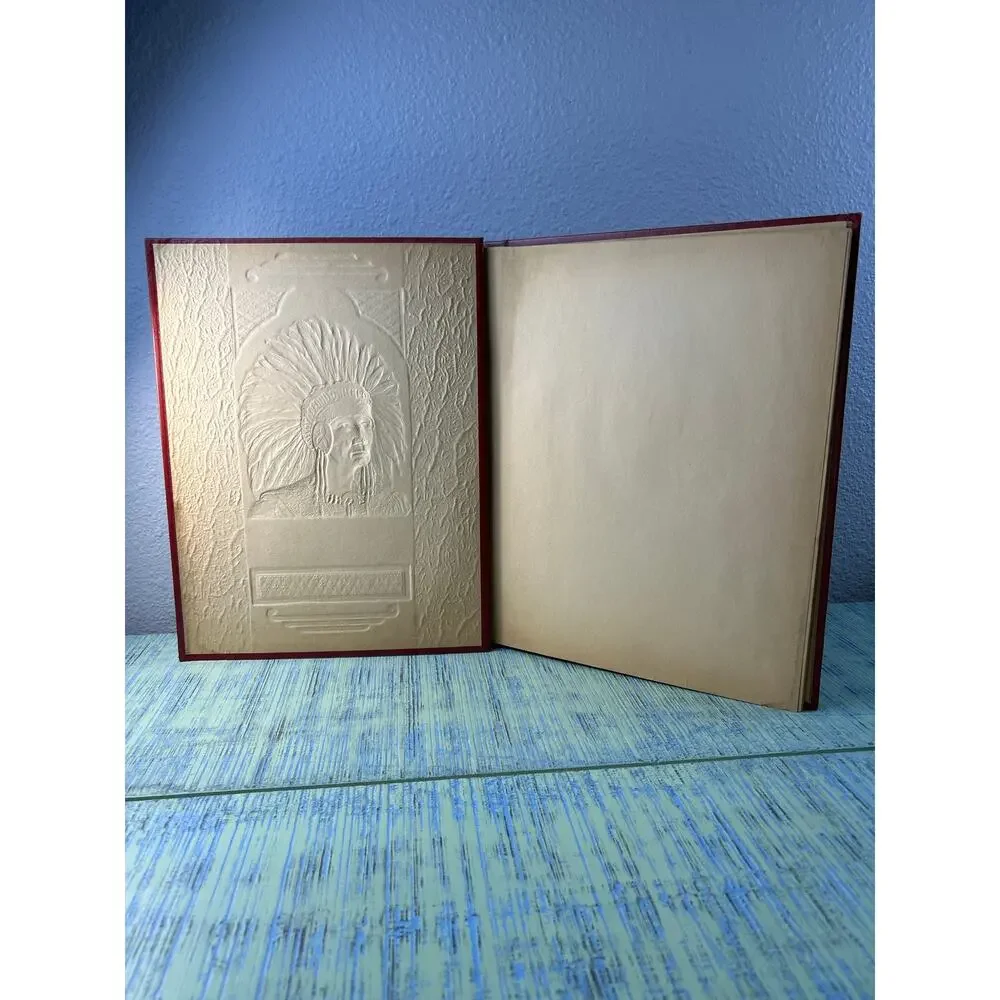 Vintage 1940s Embossed Native American Chief Scrapbook Red Faux Leather Album